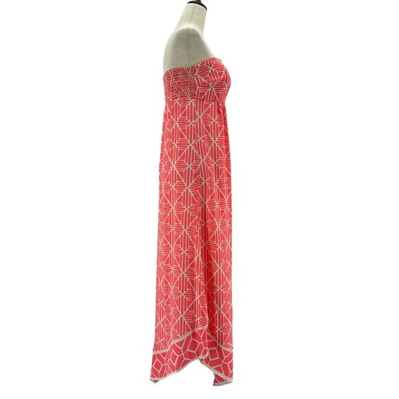 Alice & Trixie Silk Strapless Geometric Neon Pink Cream Maxi Dress Small - Picture 3 of 8